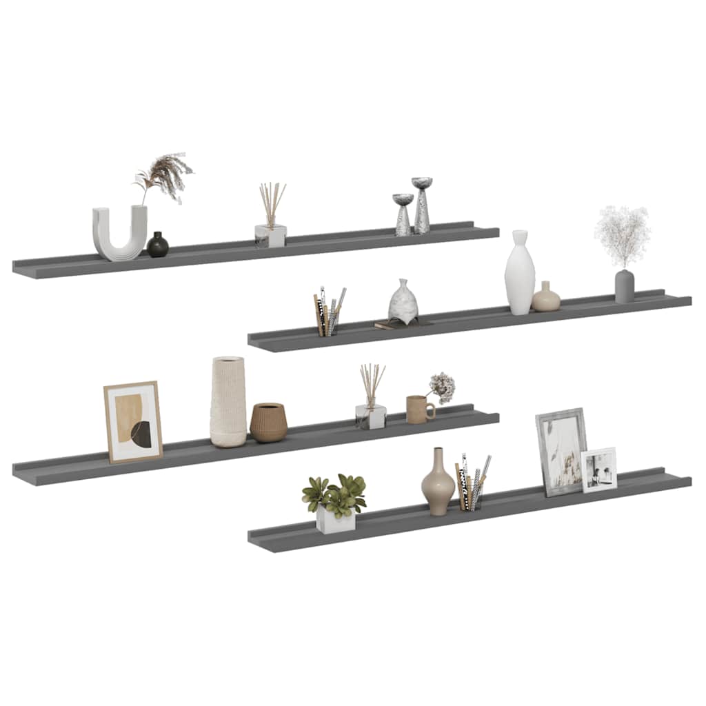 Prateleiras de parede 4 pcs 115x9x3 cm cinzento
