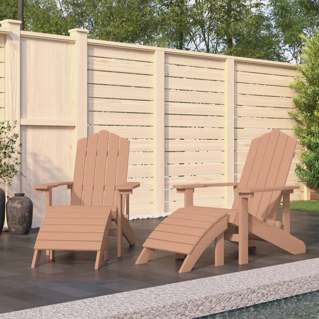 Cadeiras jardim adirondack c/ apoio de pés 2 pcs pead castanho