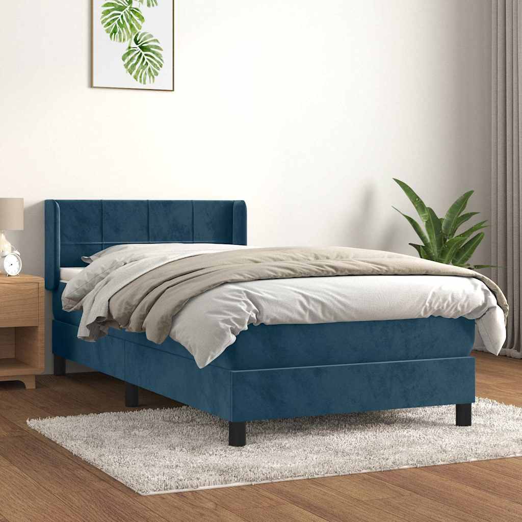 Cama com molas/colchão 80x200 cm veludo azul-escuro