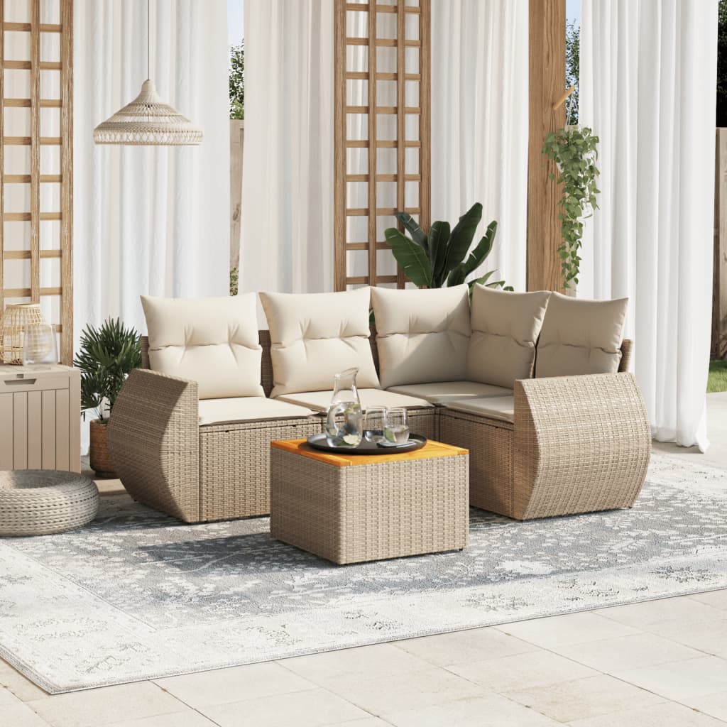 5 Pcs conjunto de sofás p/ jardim com almofadões vime PE bege