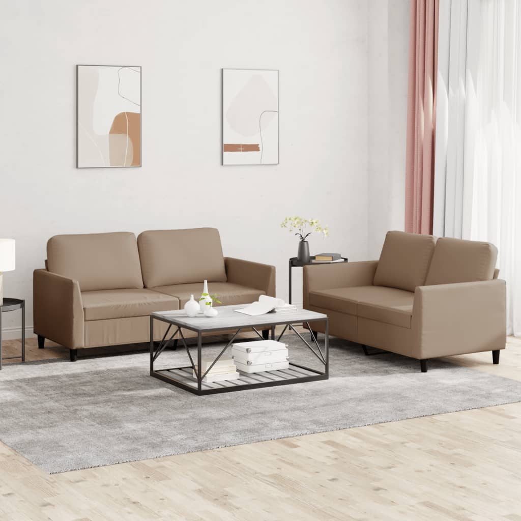 2 Pcs conjunto sofás c/ almofadões couro artif. cor cappuccino