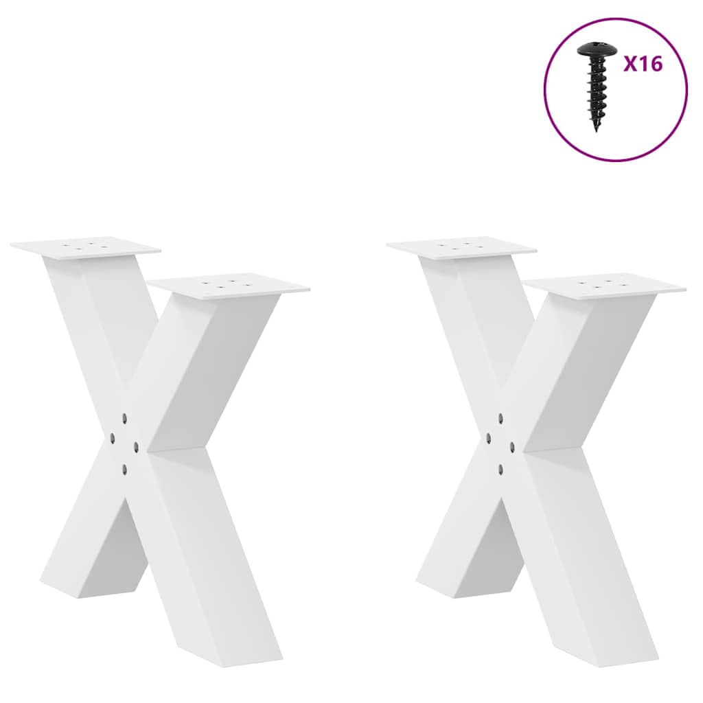 Pés para mesa de centro em formato de x, 2 peças, branco, 50x (42-43) cm, aço