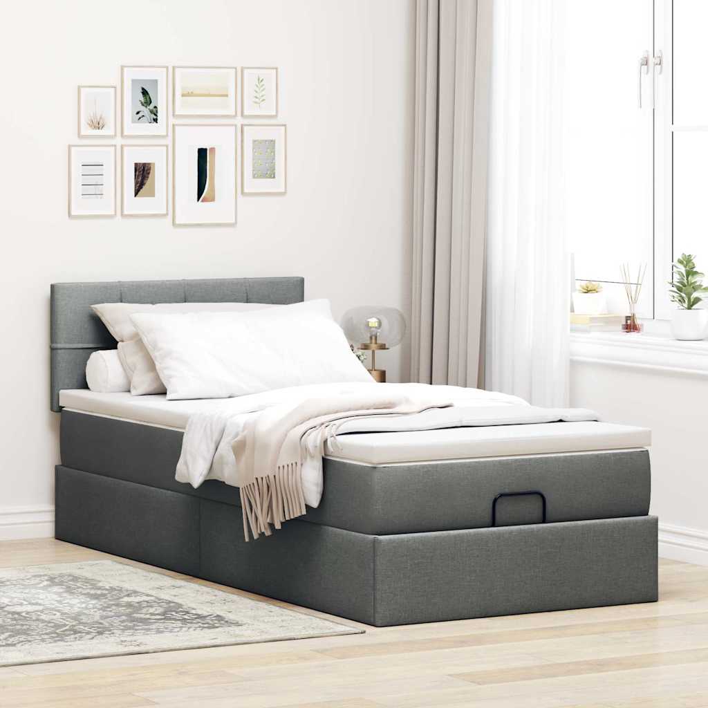 Cama otomana com colchão & leds 80x200cm tecido cinza-escuro