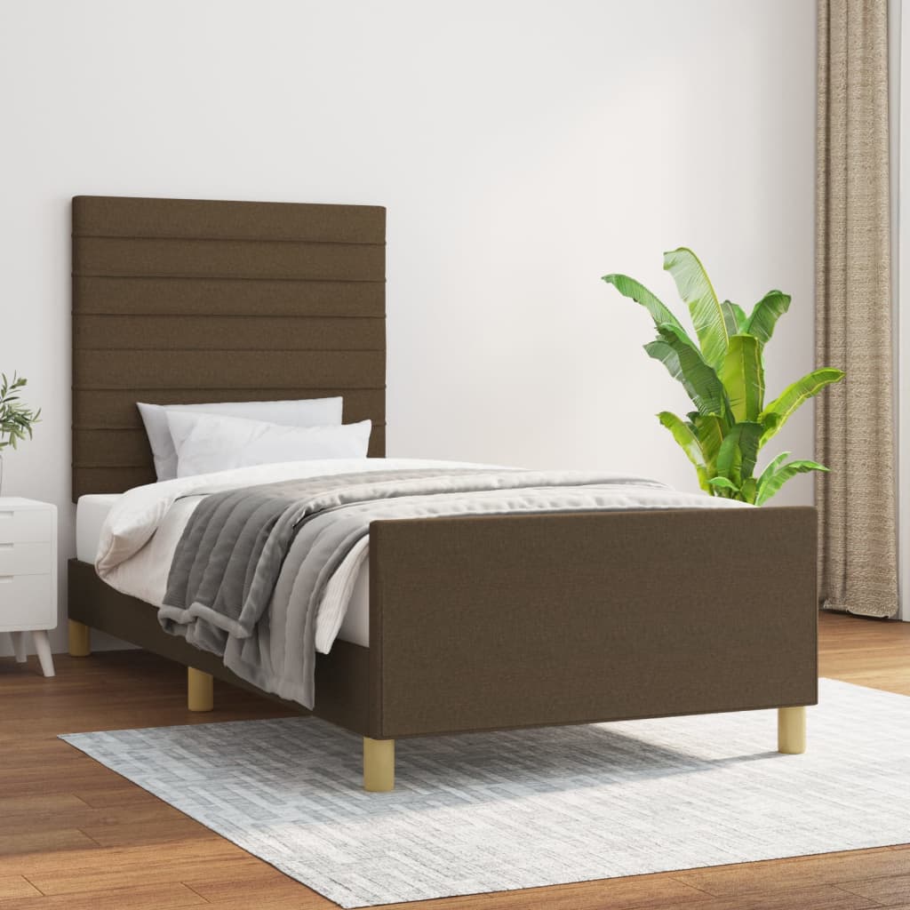 Estrutura de cama sem colchão 90x200 cm tecido castanho-escuro