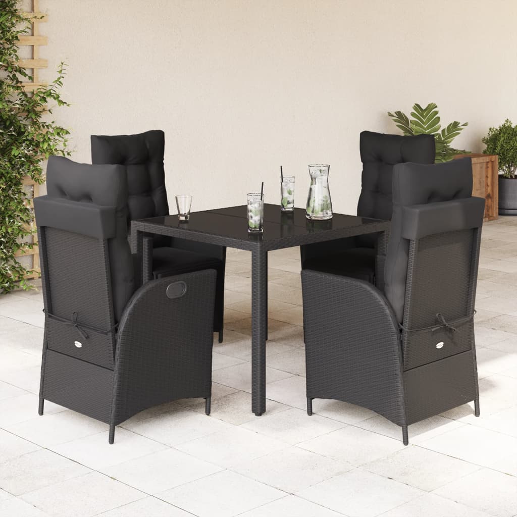 5 Pcs conjunto de jantar p/ jardim c/ almofadões vime PE preto