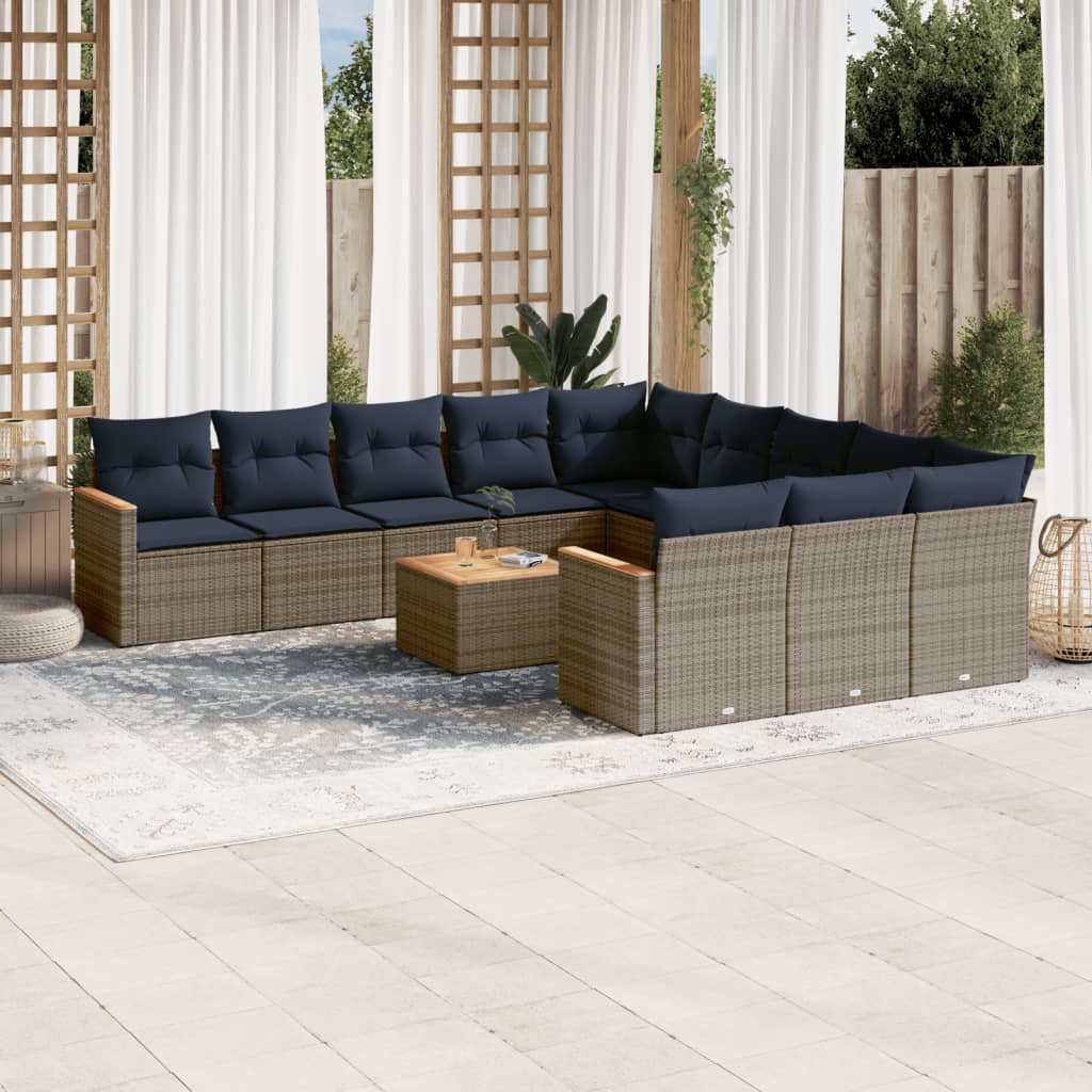 Conjunto de sofá de jardim com 12 peças e almofadas em rattan sintético cinza