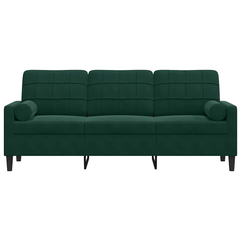 Sofá 3 lug. c/ almofadas decorativas 180 cm veludo verde-escuro