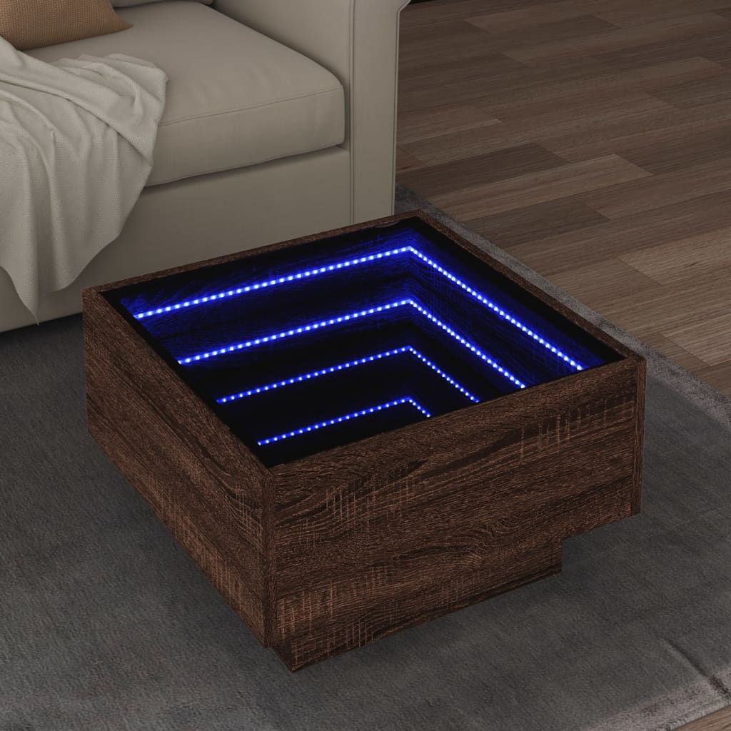 Mesa de centro c/ leds 50x50x30 cm derivados de madeira