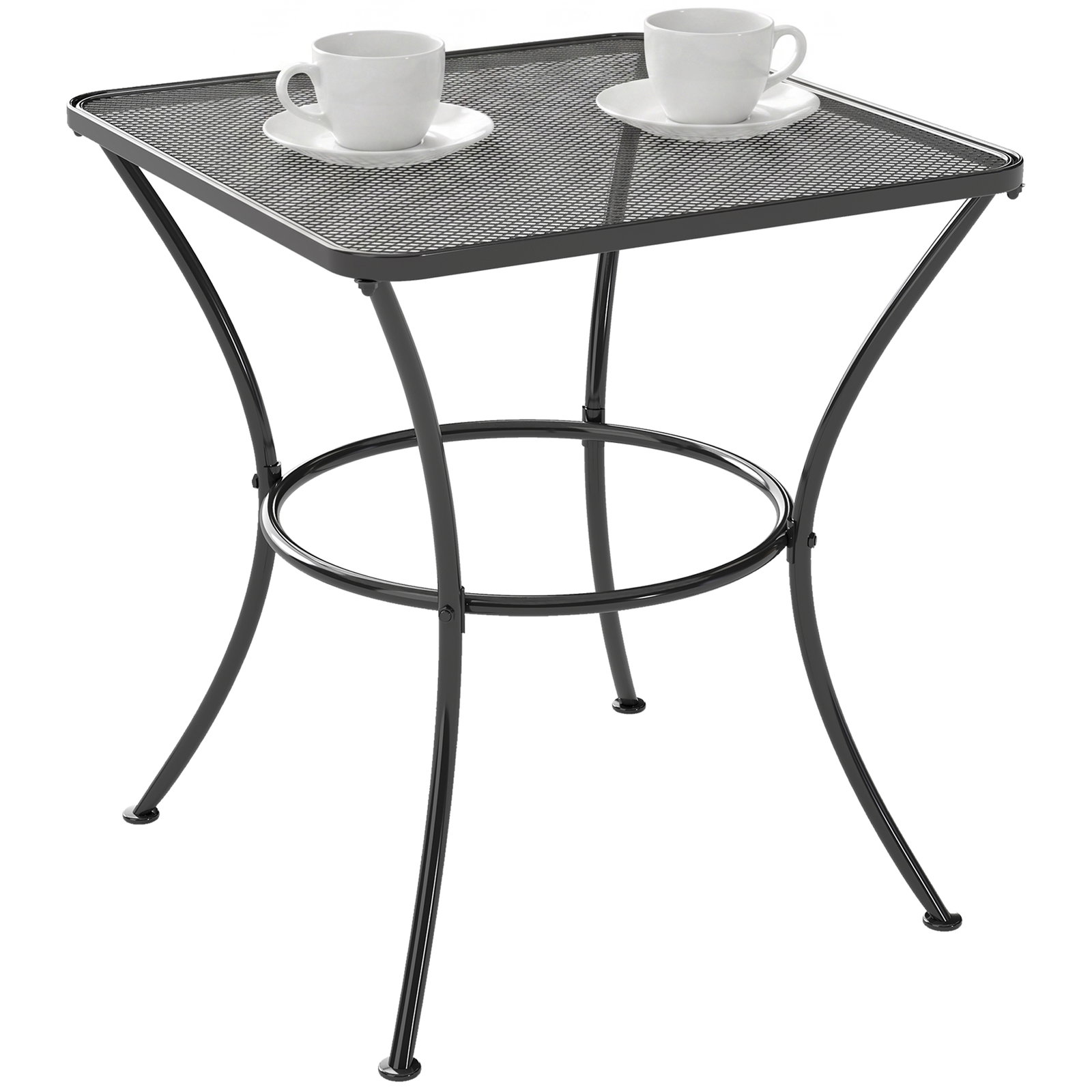 Mesa auxiliar quadrada mesa de jardim exterior com estrutura de metal para pátio terraço varanda 45x45x50 cm preto