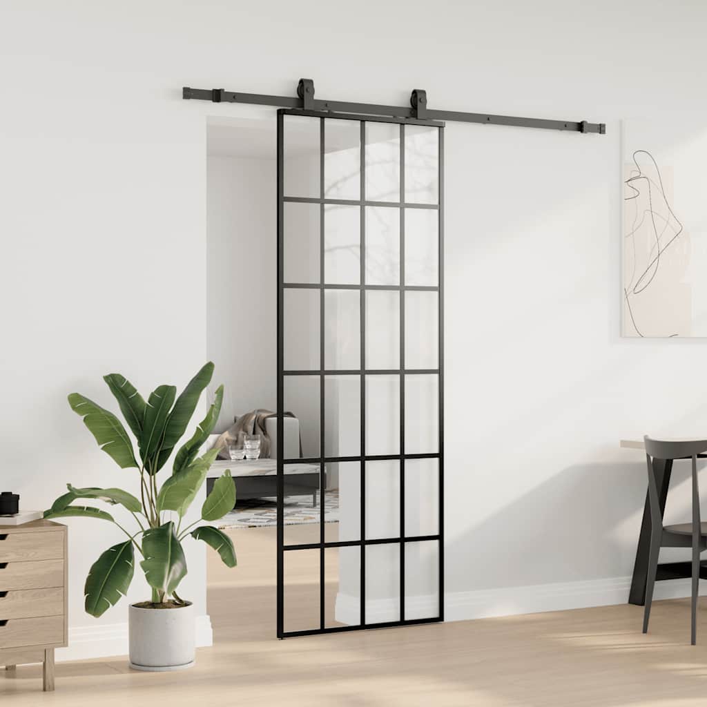 Porta deslizante c/ conj. ferragens 76x205cm vidro esg preto