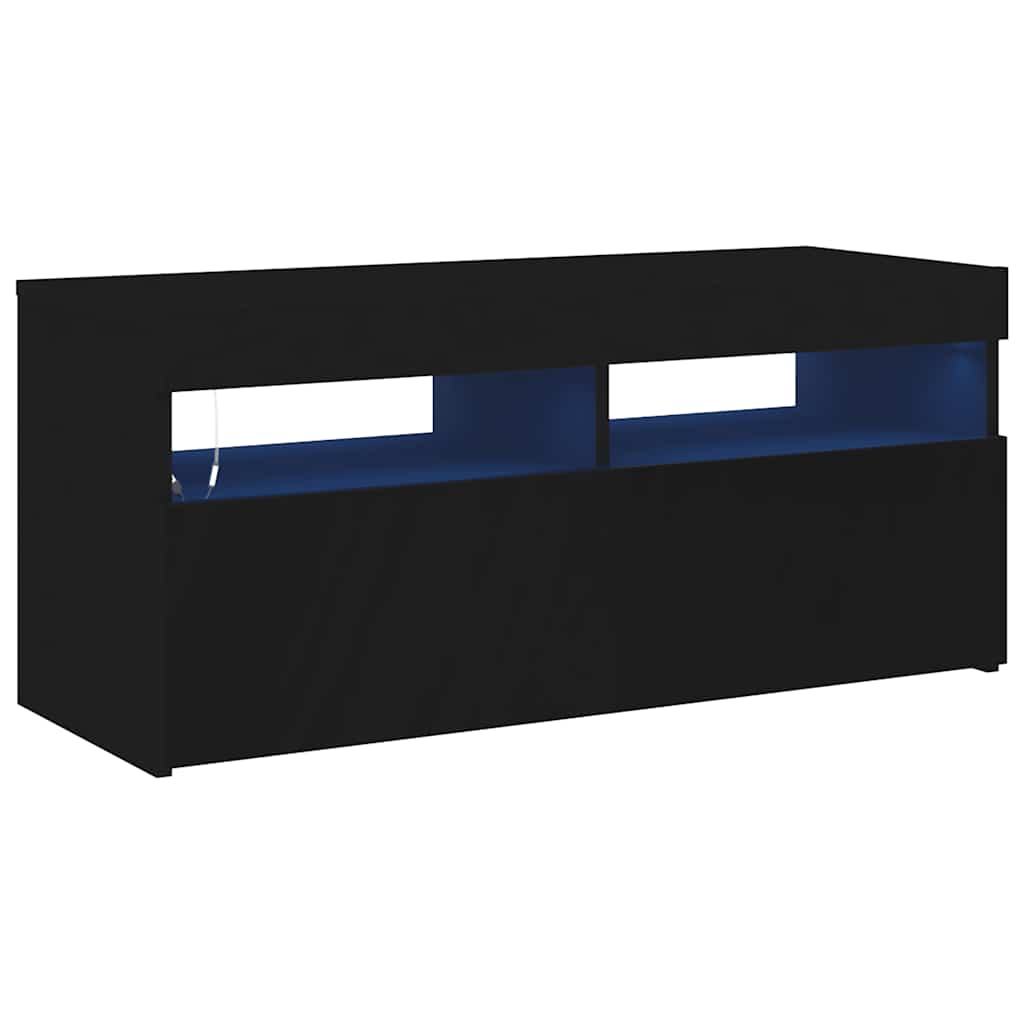 Móvel de TV com luzes LED 90x35x40 cm preto