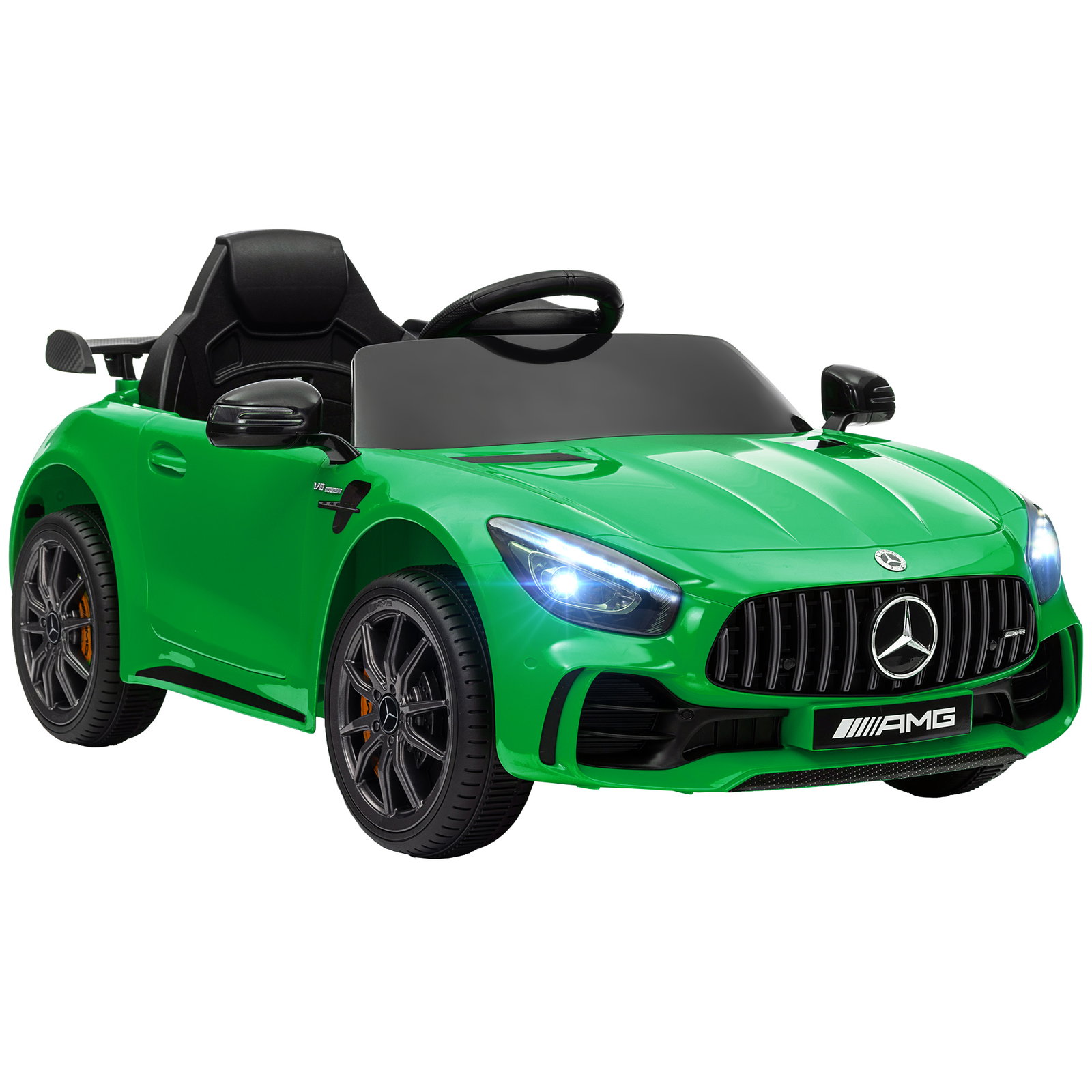 Carro elétrico para crianças carro mercedes-benz amg gtr com bateria 12v faróis buzina e música 108x67x46 cm verde