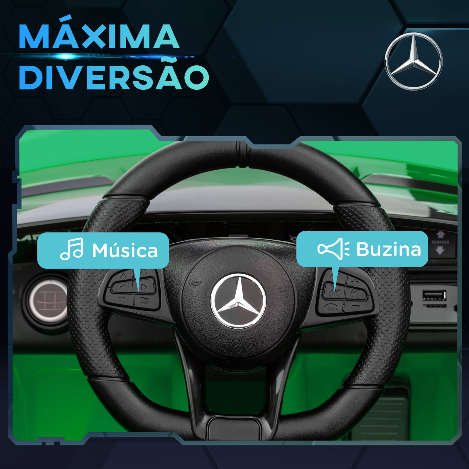 Carro elétrico para crianças carro mercedes-benz amg gtr com bateria 12v faróis buzina e música 108x67x46 cm verde