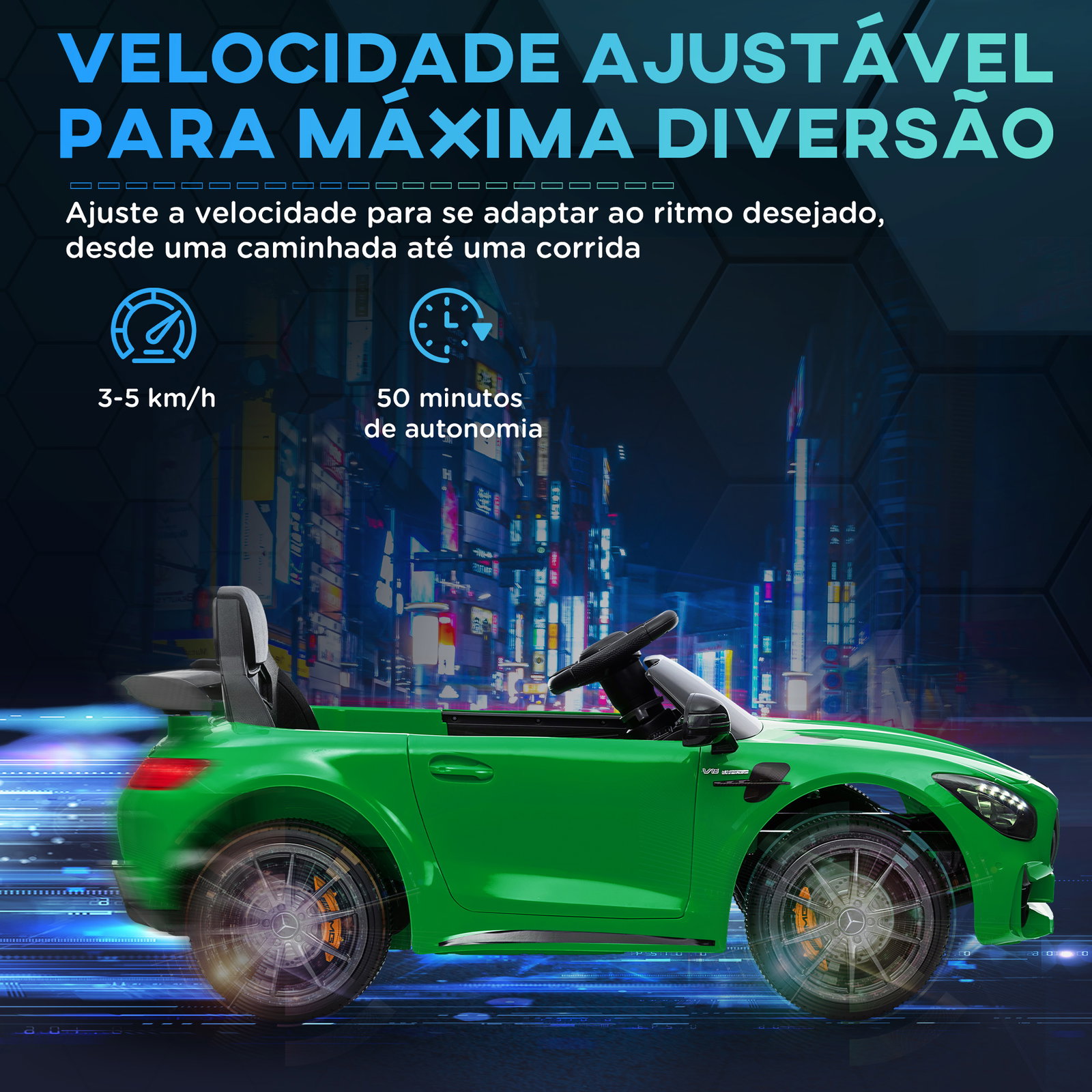 Carro elétrico para crianças carro mercedes-benz amg gtr com bateria 12v faróis buzina e música 108x67x46 cm verde