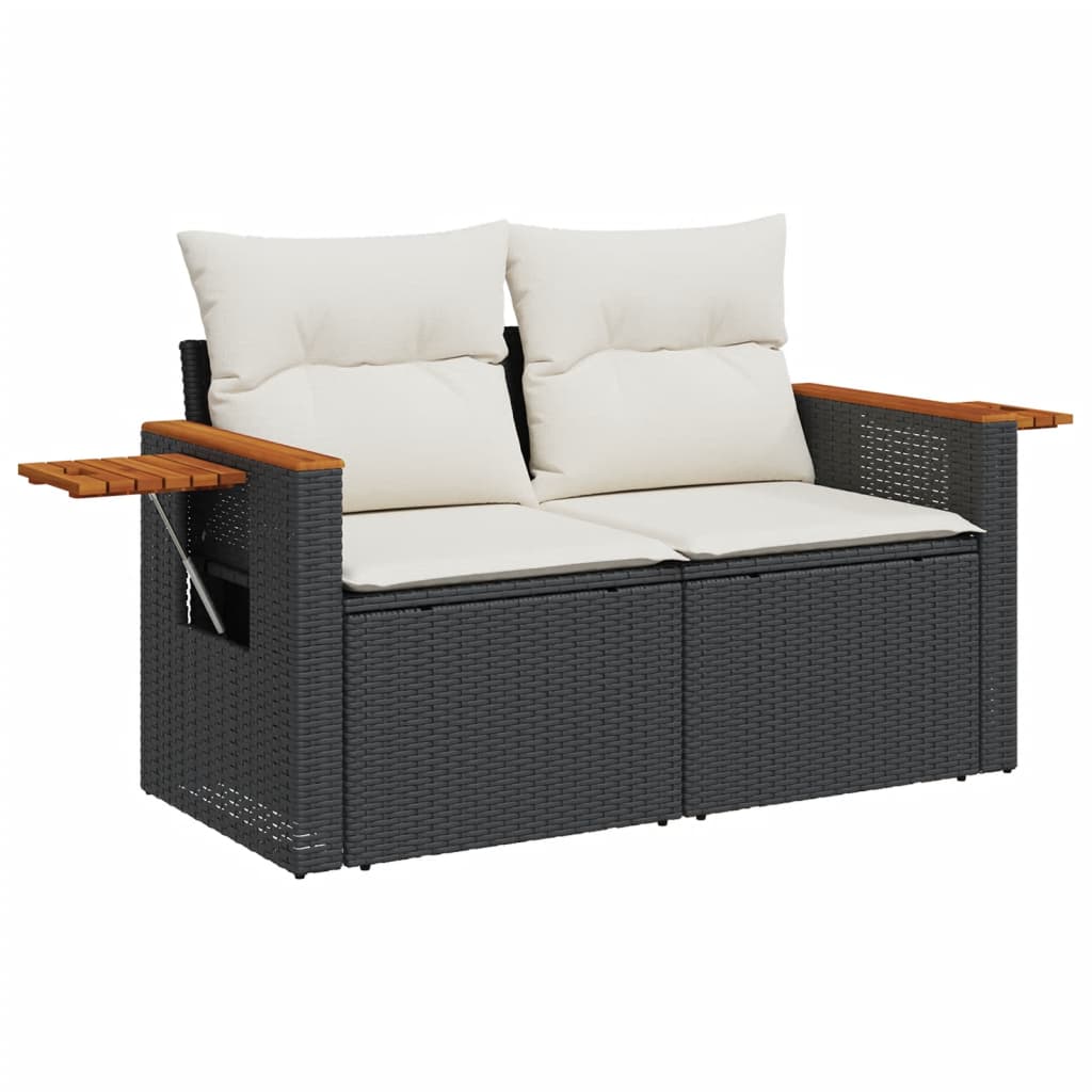 8 Pcs conjunto sofás de jardim com almofadões vime PE preto