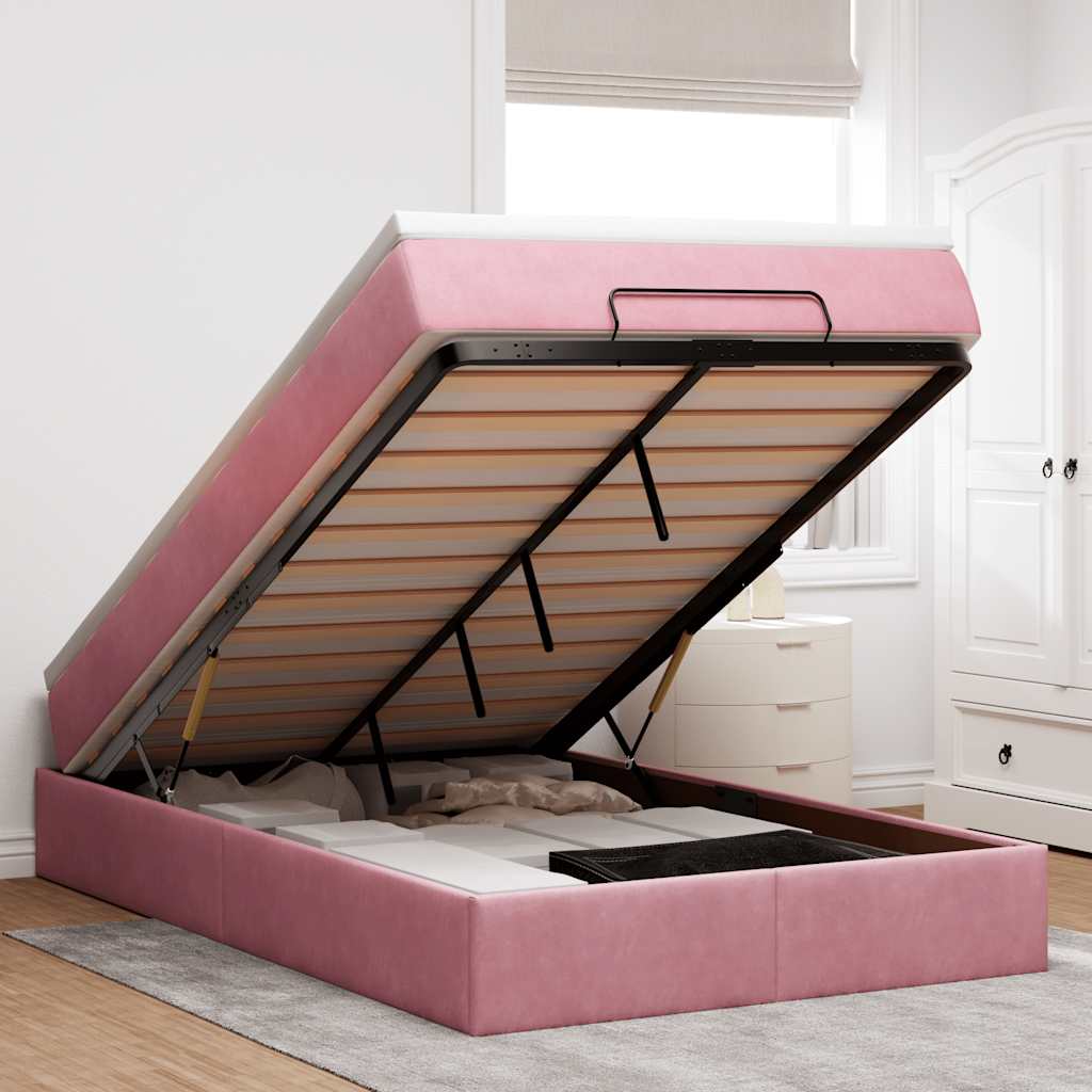 Cama otomana com colchão 120x190 cm veludo rosa