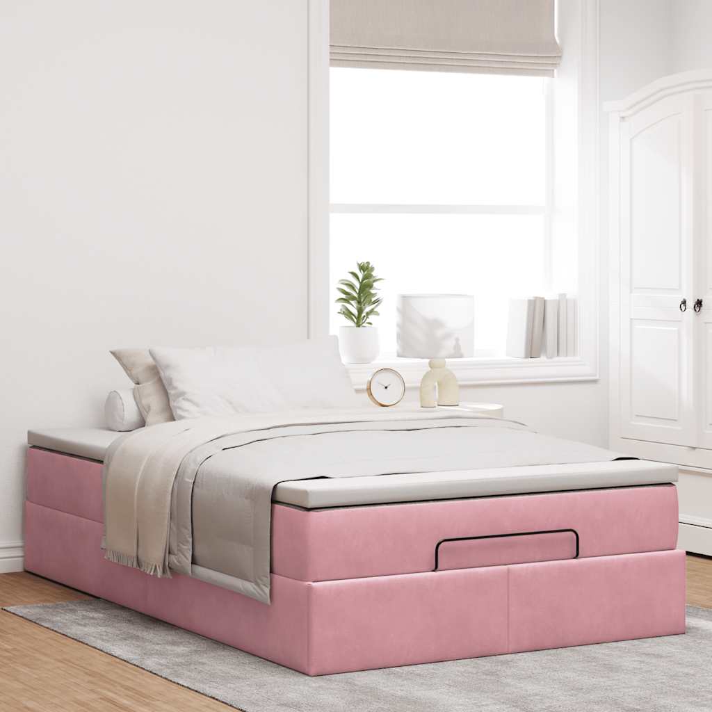 Cama otomana com colchão 120x190 cm veludo rosa