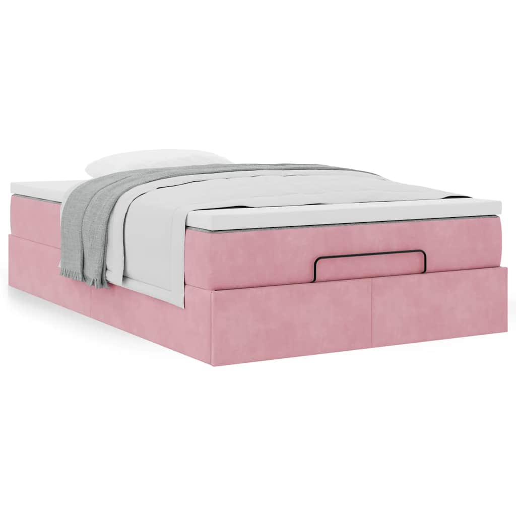 Cama otomana com colchão 120x190 cm veludo rosa