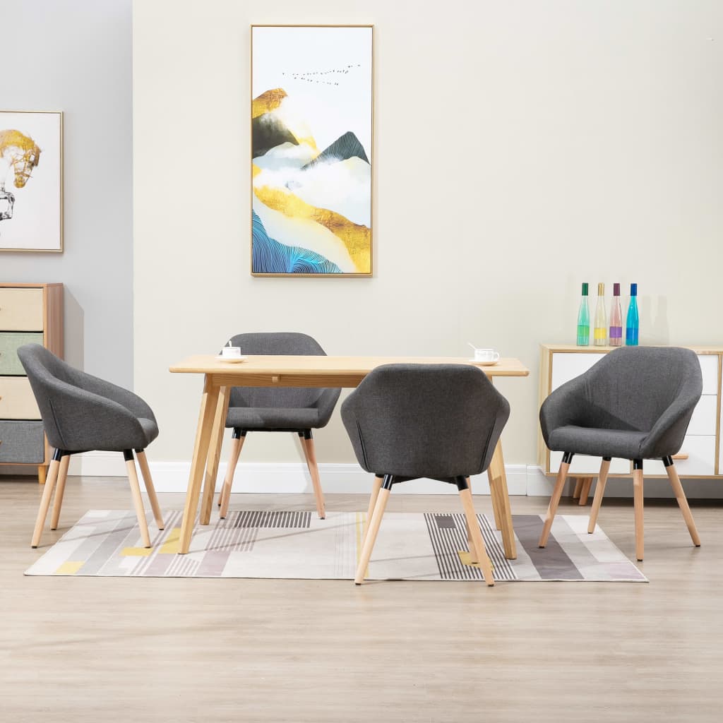 Cadeiras de jantar 4 pcs tecido cinzento-escuro