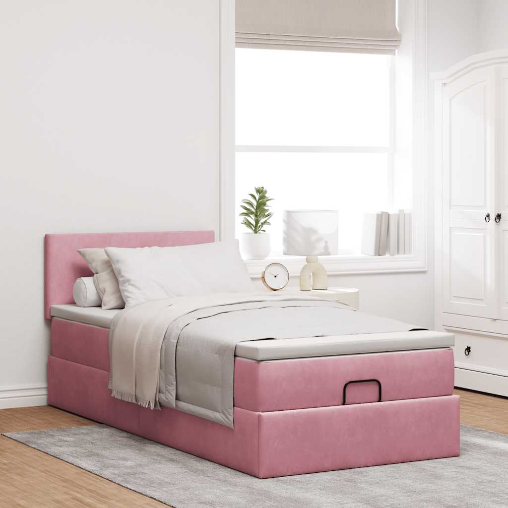 Estrutura de cama otomana com colchão 80x200 cm veludo rosa