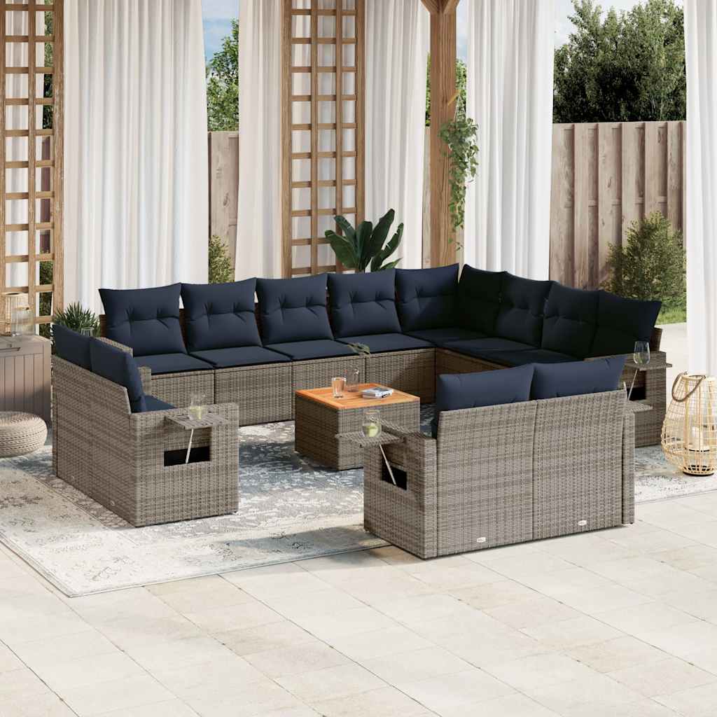 Conjunto de sofá de jardim com 13 peças e almofadas em rattan sintético cinza