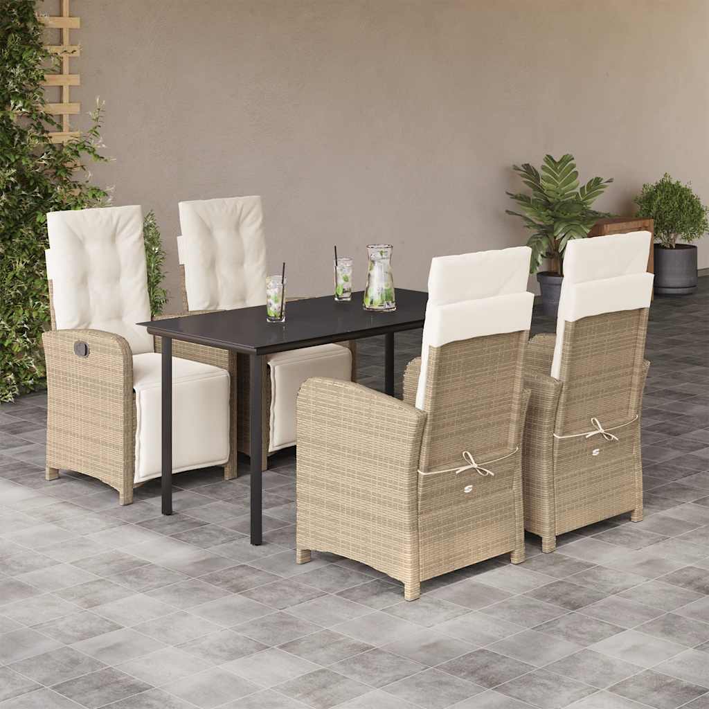 5 Pcs conjunto de jantar p/ jardim com almofadões vime PE bege