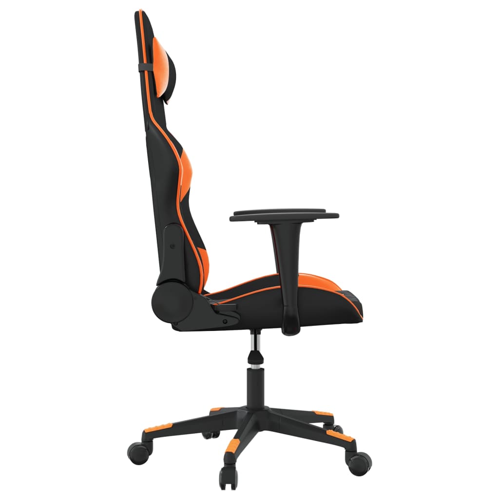 Cadeira gaming massagens couro artificial preto e laranja