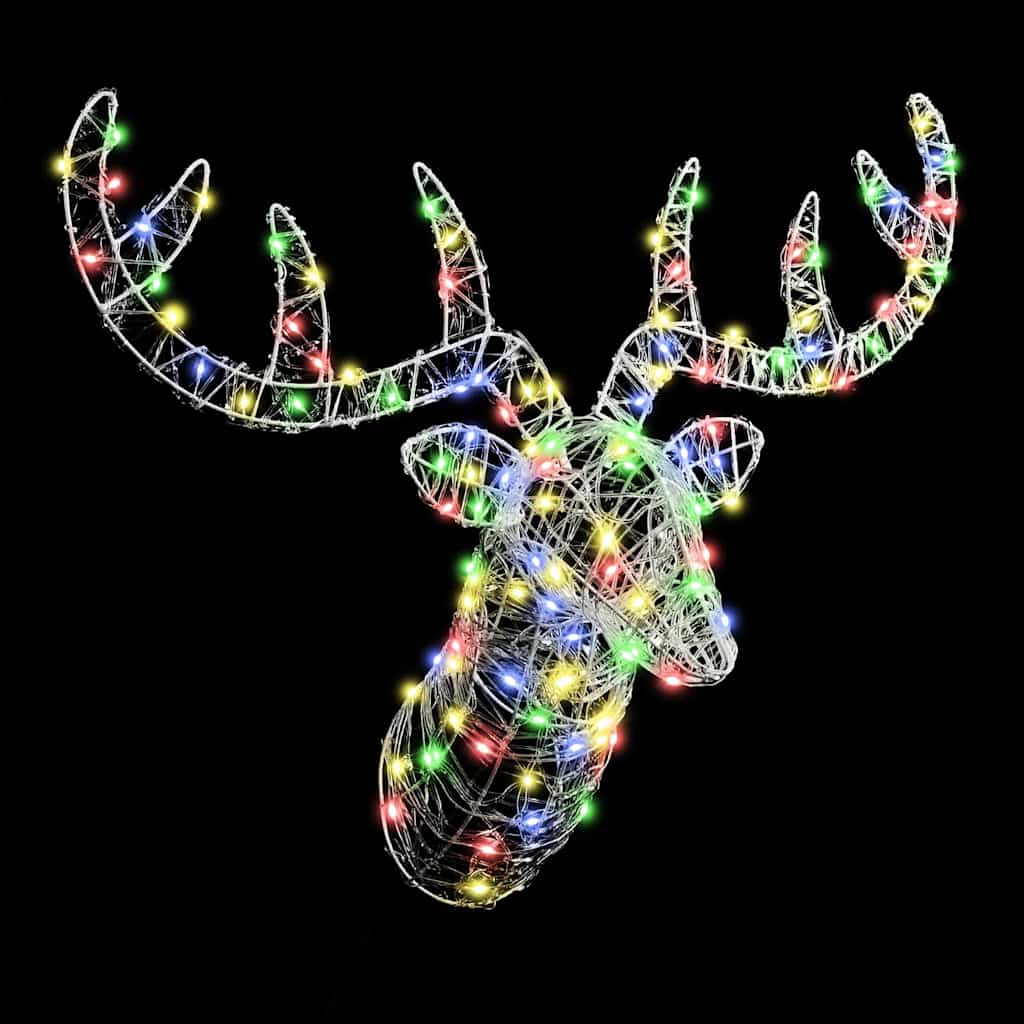 Cabeça de rena com 140 leds colorido 68 x 36,5 x 62,5 cm acrílo
