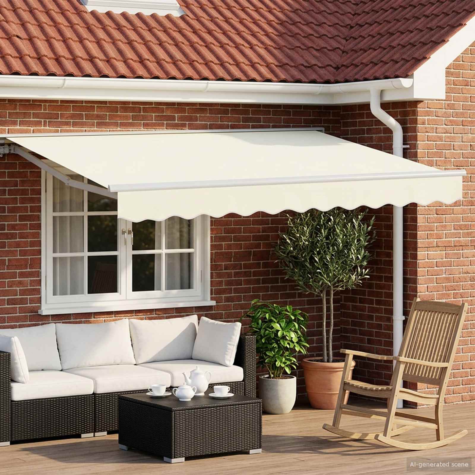 Toldo retrátil elétrico creme e branco 3,5 x 2,5 m