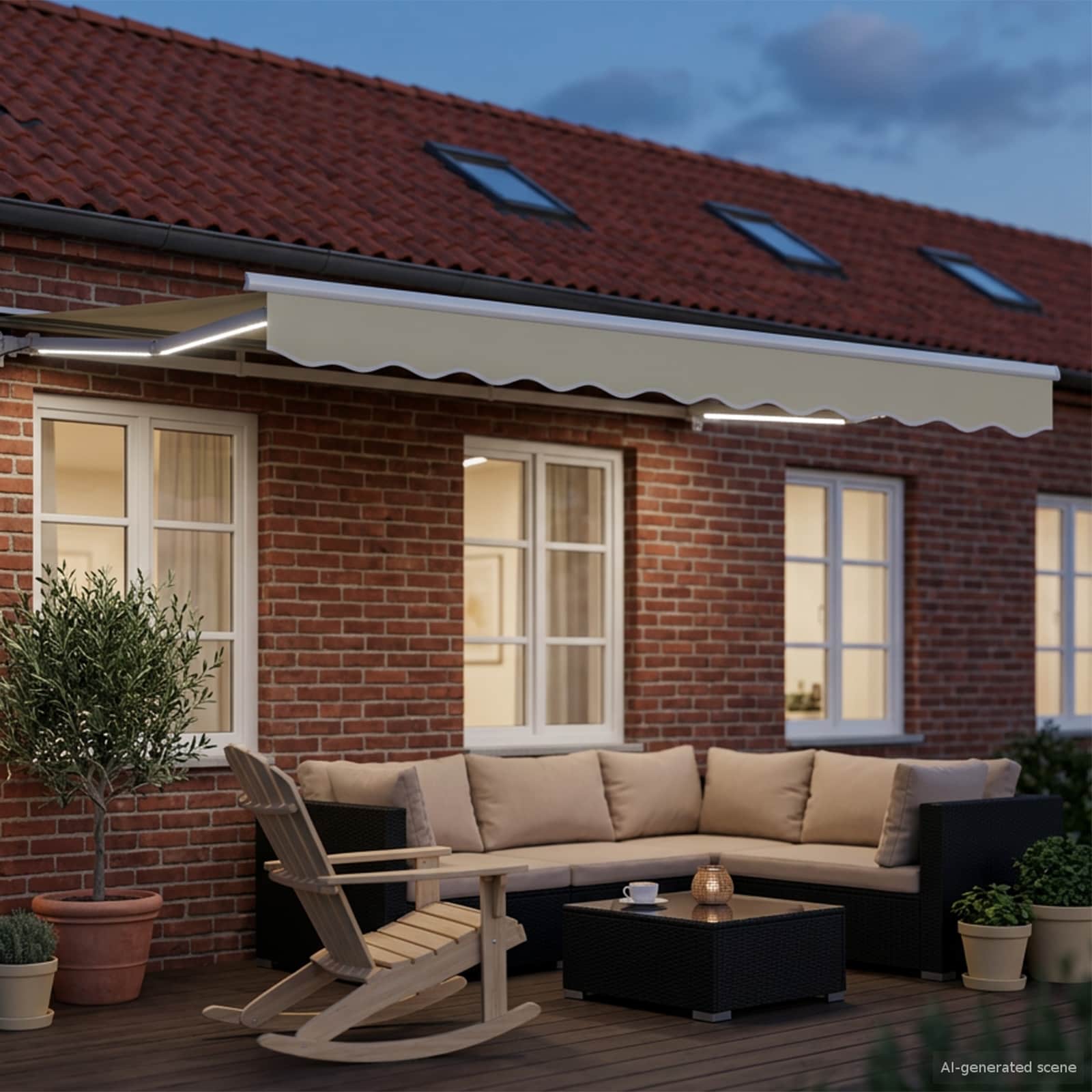 Toldo retrátil elétrico creme e branco 3,5 x 2,5 m