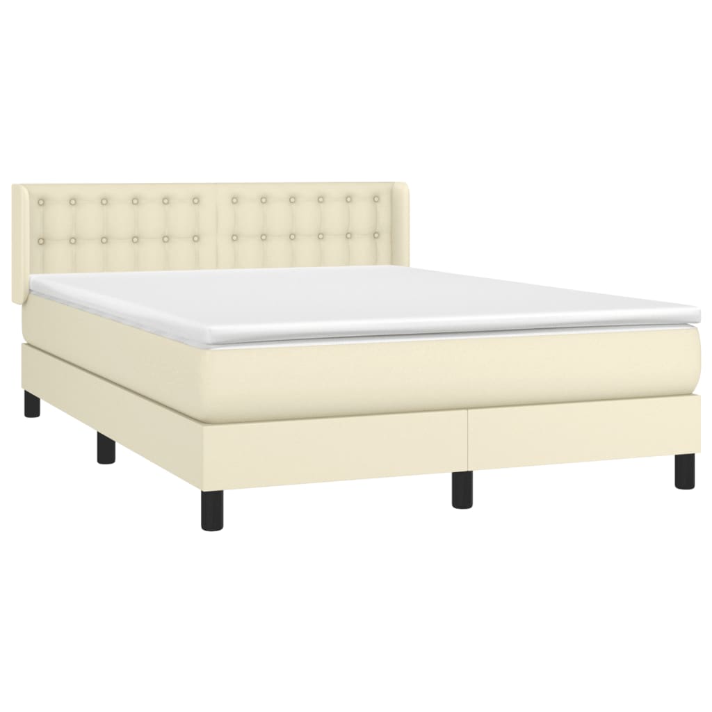 Cama com molas/colchão 140x200 cm couro artificial cor creme