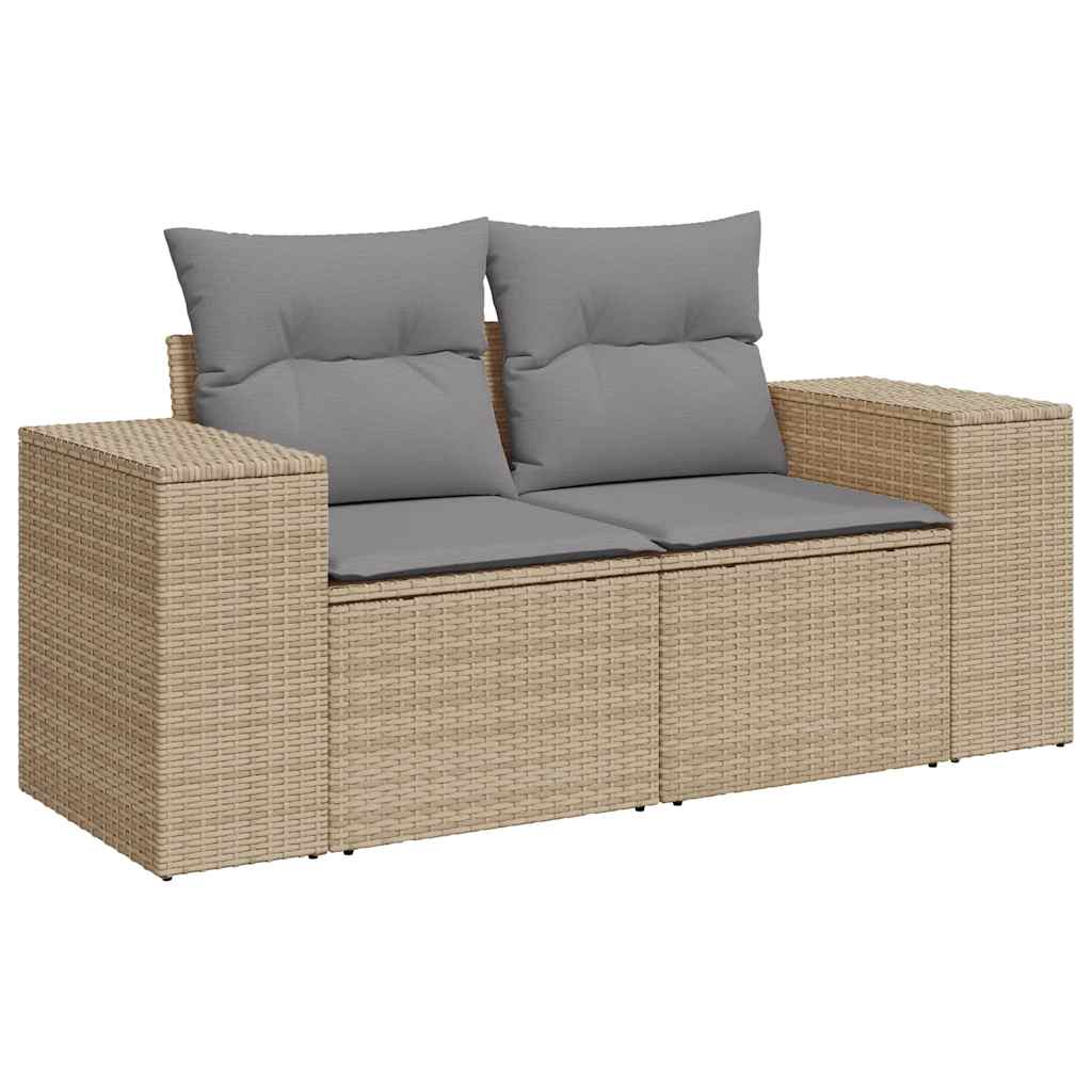 7 Pcs conjunto de sofás p/ jardim com almofadões vime PE bege
