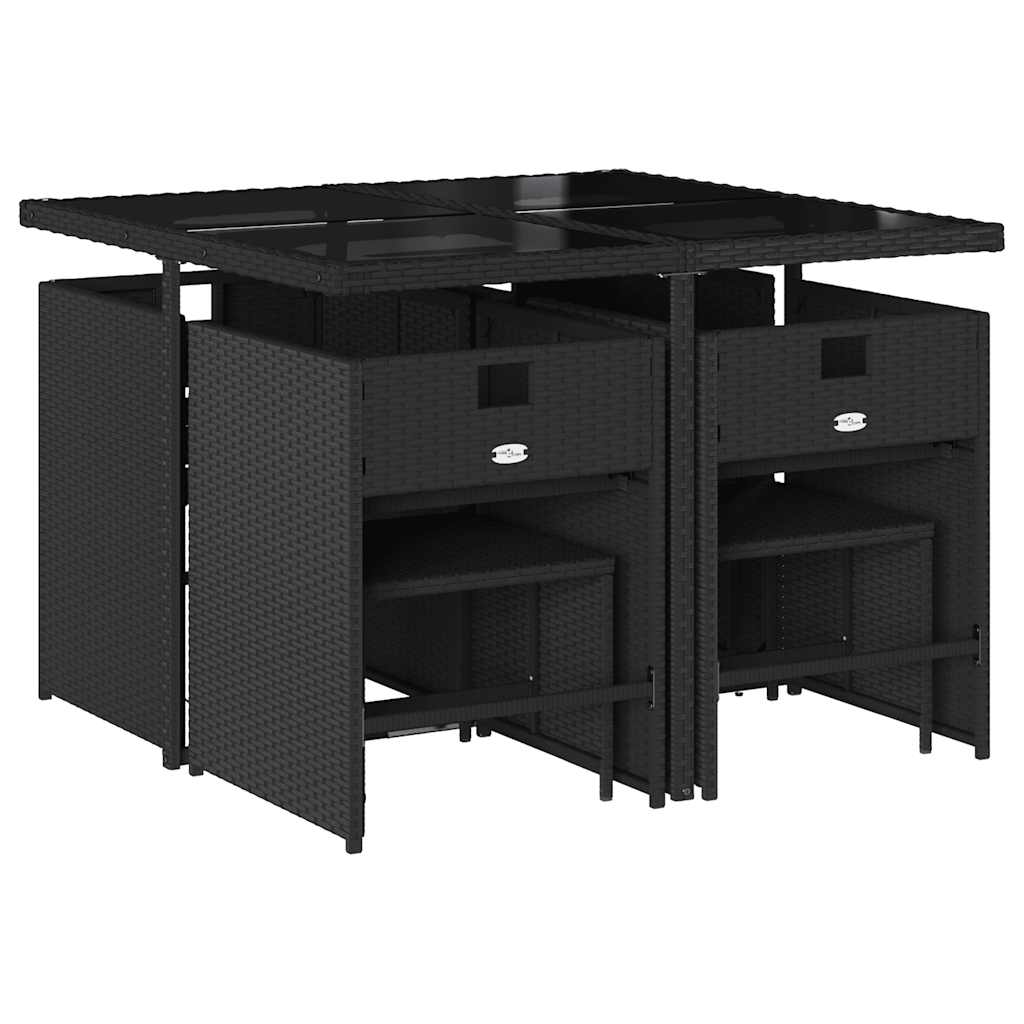 9 Pcs conjunto de jantar p/ jardim c/ almofadões vime PE preto