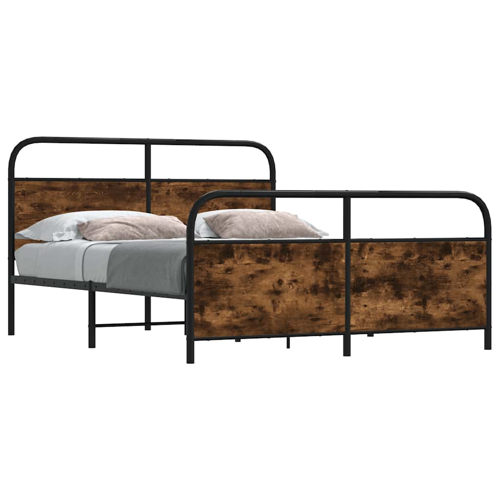 Estrutura de cama sem colchão 150x200 cm metal carvalho fumado
