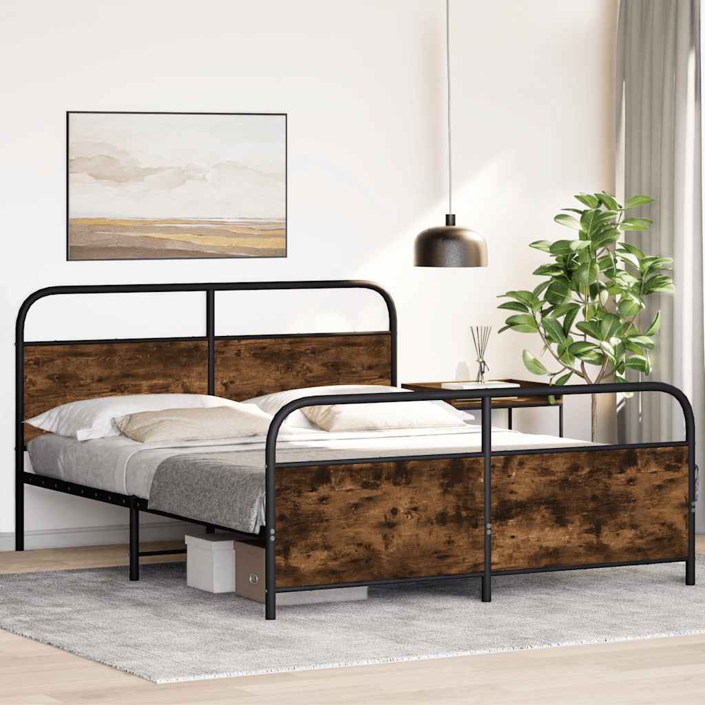 Estrutura de cama sem colchão 150x200 cm metal carvalho fumado