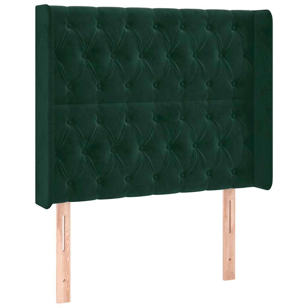 Cabeceira cama c/ luzes LED veludo 93x16x118/128cm verde-escuro