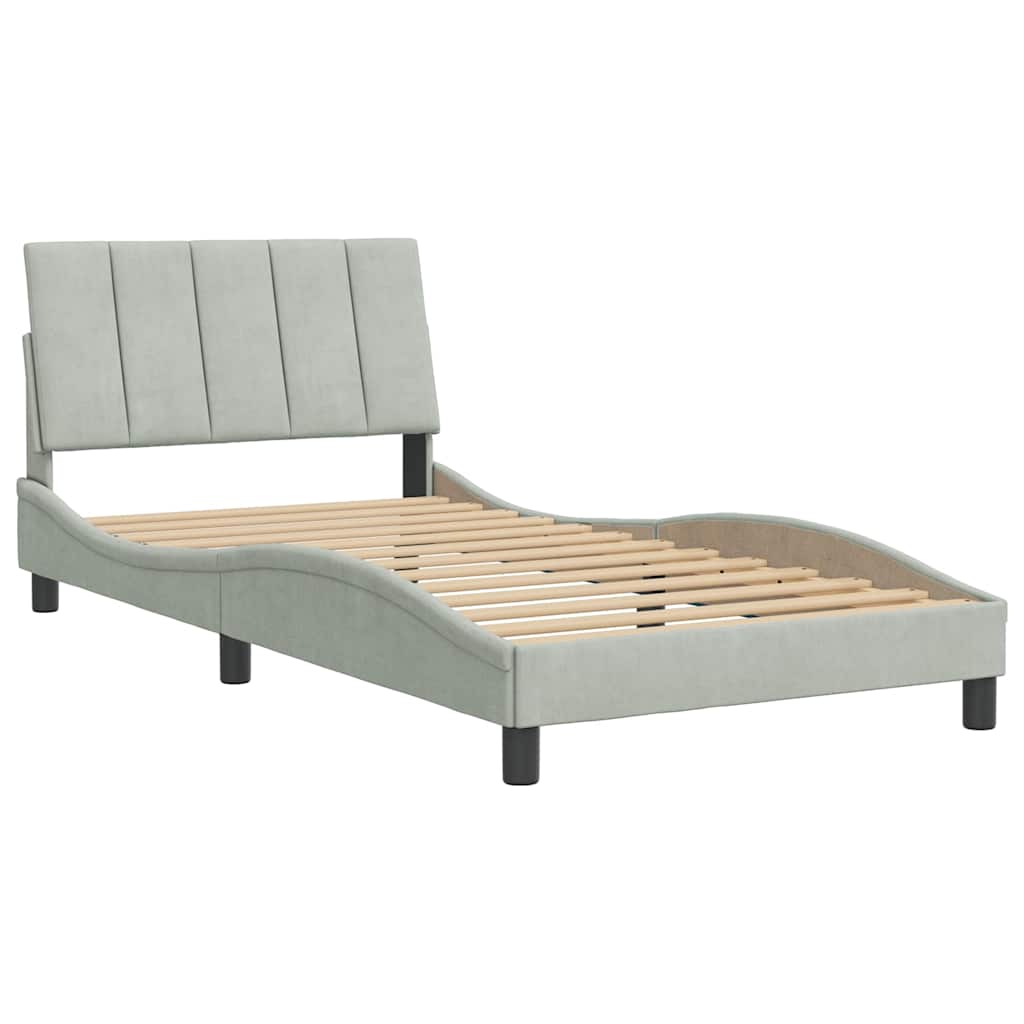 Estrutura de cama sem colchão hanko 100x200 cm veludo cinzento-claro