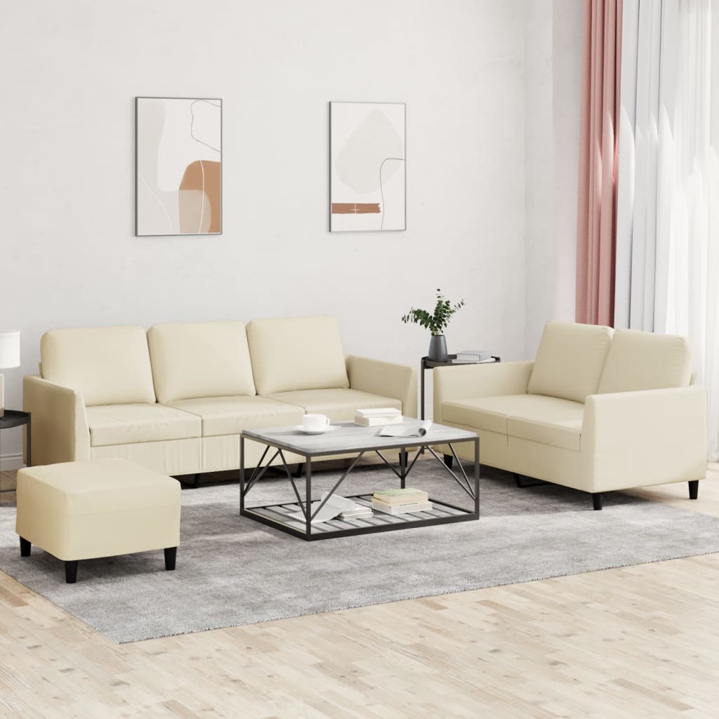 3 Pcs conjunto sofás c/ almofadões couro artificial cor creme