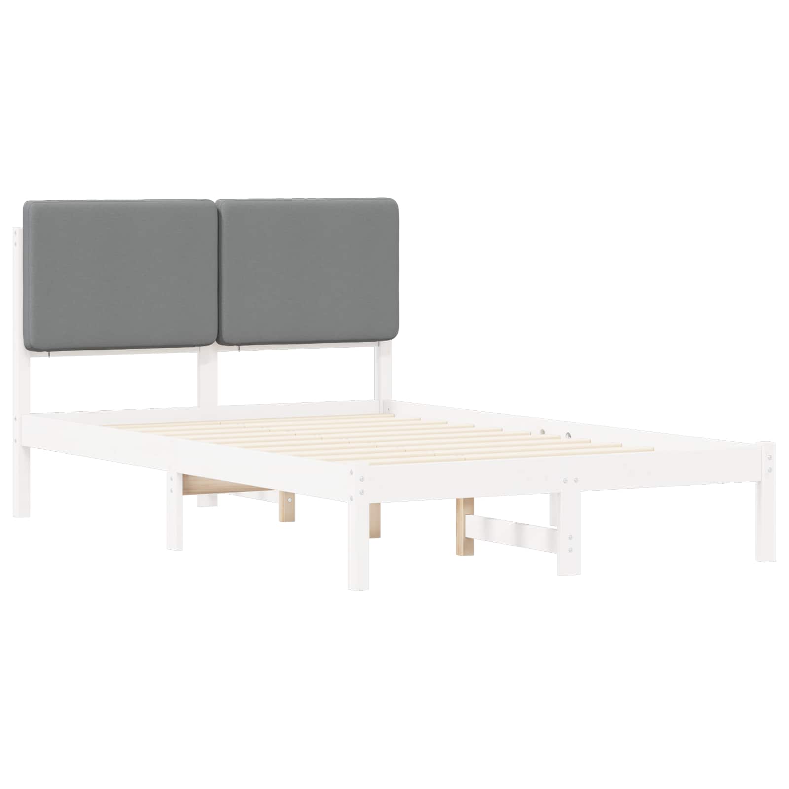Estrutura de cama com cabeceira estofada cinzento-claro