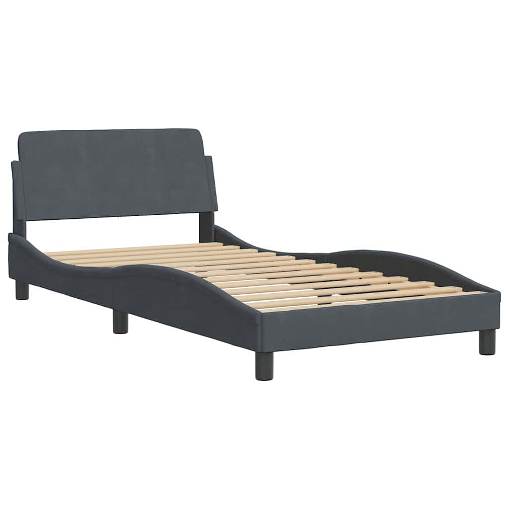 Estrutura de cama dover 100x190 cm veludo cinza-escuro