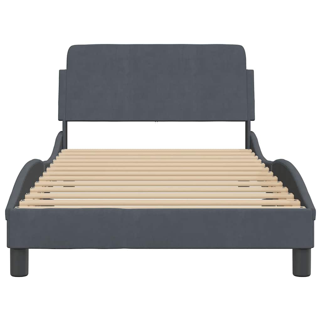 Estrutura de cama dover 100x190 cm veludo cinza-escuro