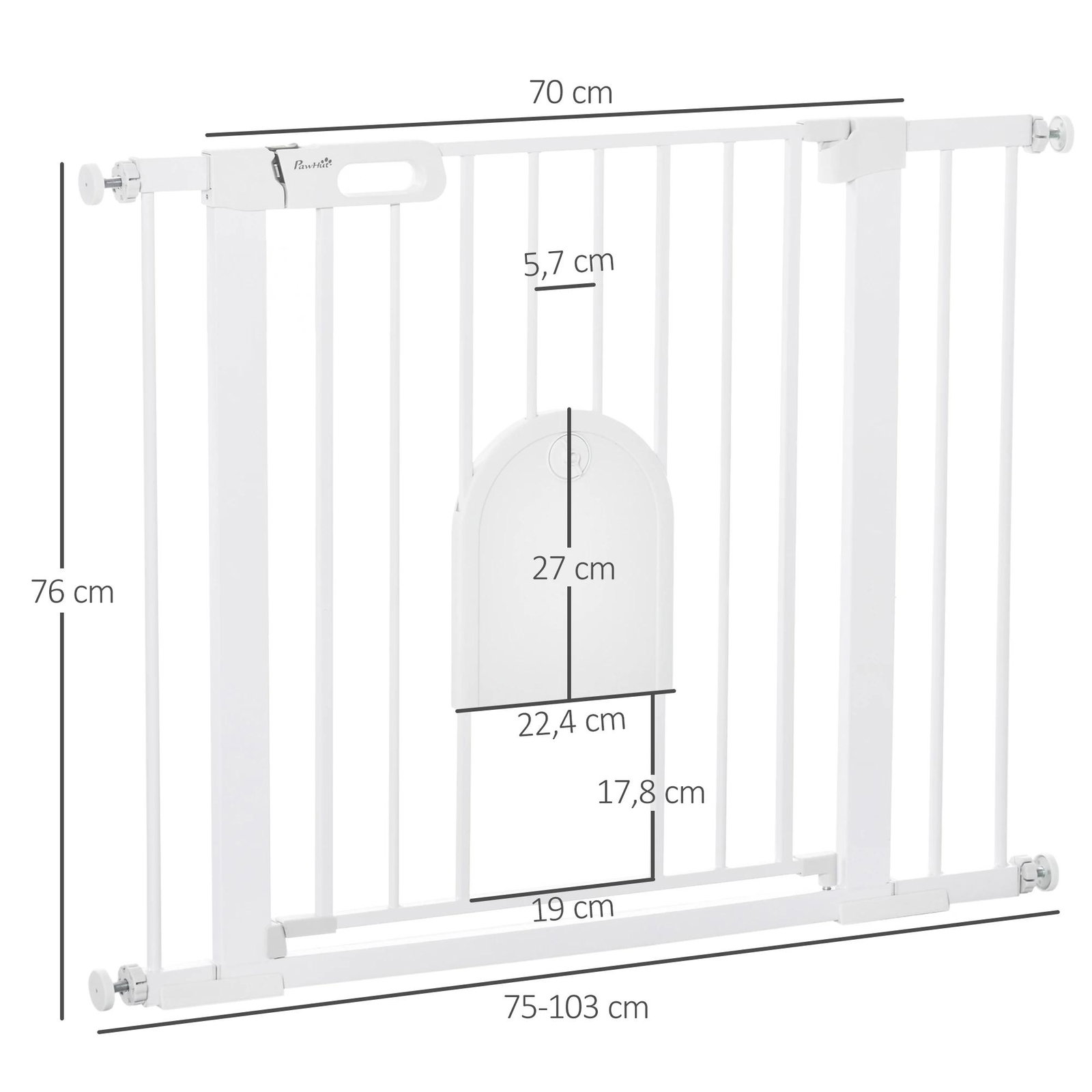 Barreira de Segurança de Cães Animais de Estimação para Escadas e Portas 75-103cm com 2 Extensões Fechamento Automático e Sistem