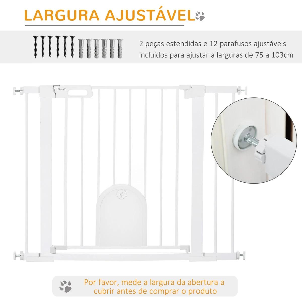 Barreira de Segurança de Cães Animais de Estimação para Escadas e Portas 75-103cm com 2 Extensões Fechamento Automático e Sistem