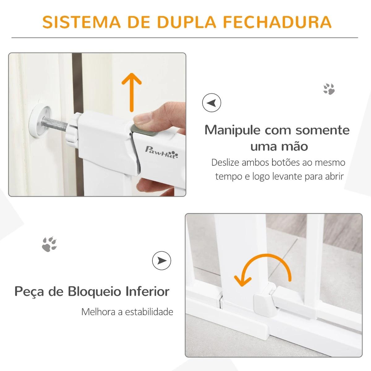 Barreira de Segurança de Cães Animais de Estimação para Escadas e Portas 75-103cm com 2 Extensões Fechamento Automático e Sistem