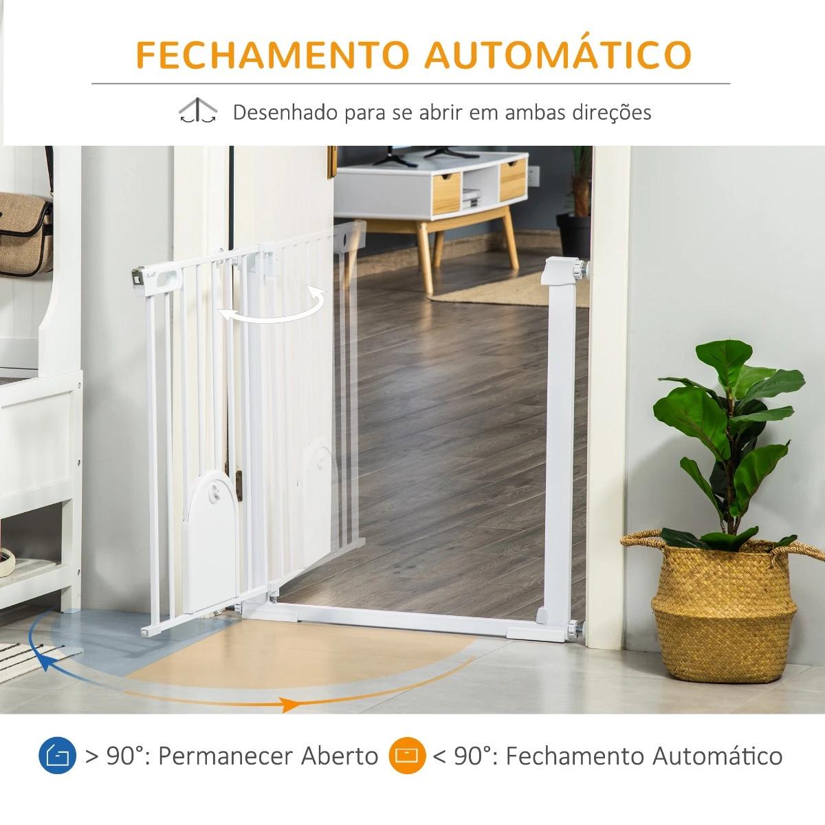 Barreira de Segurança de Cães Animais de Estimação para Escadas e Portas 75-103cm com 2 Extensões Fechamento Automático e Sistem