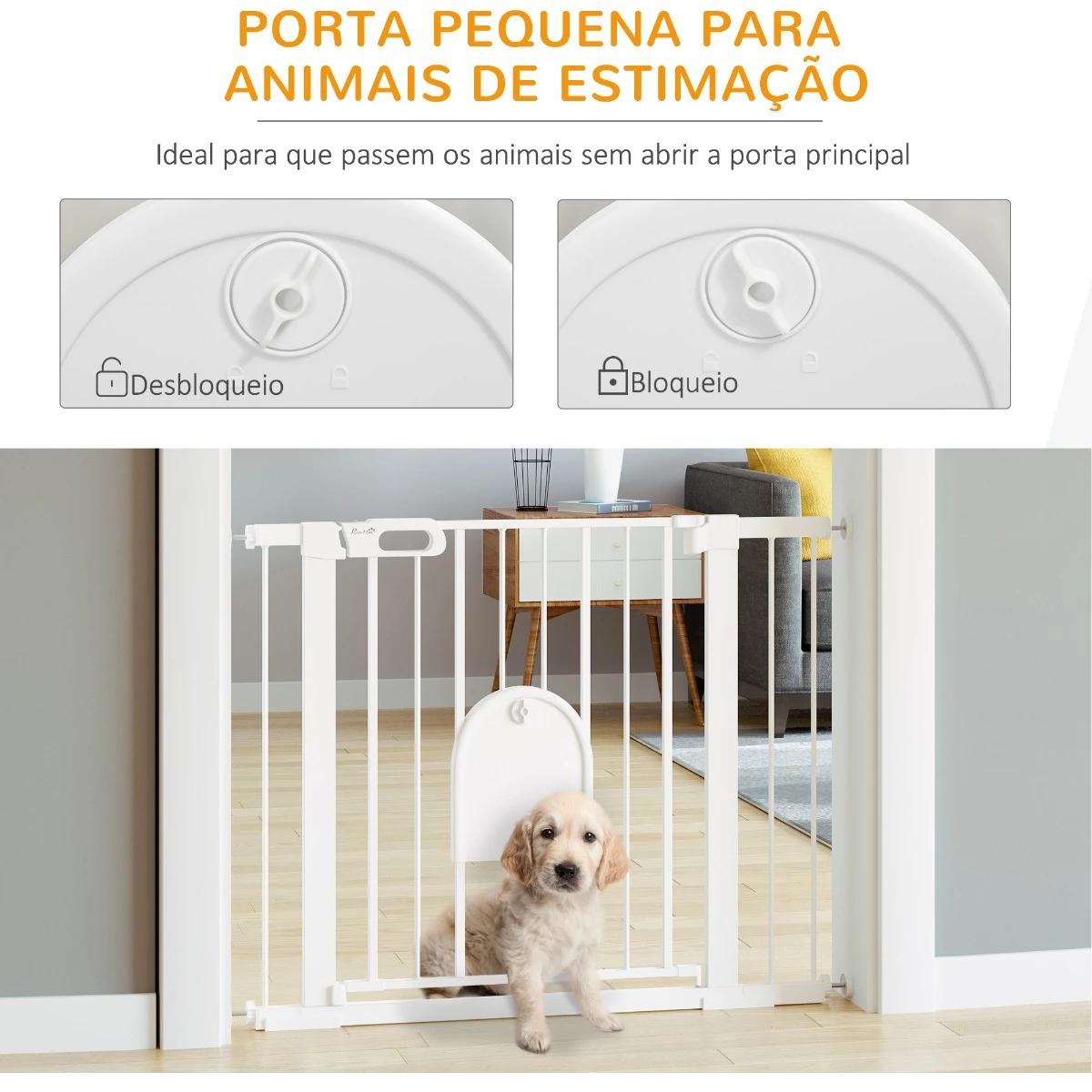 Barreira de Segurança de Cães Animais de Estimação para Escadas e Portas 75-103cm com 2 Extensões Fechamento Automático e Sistem