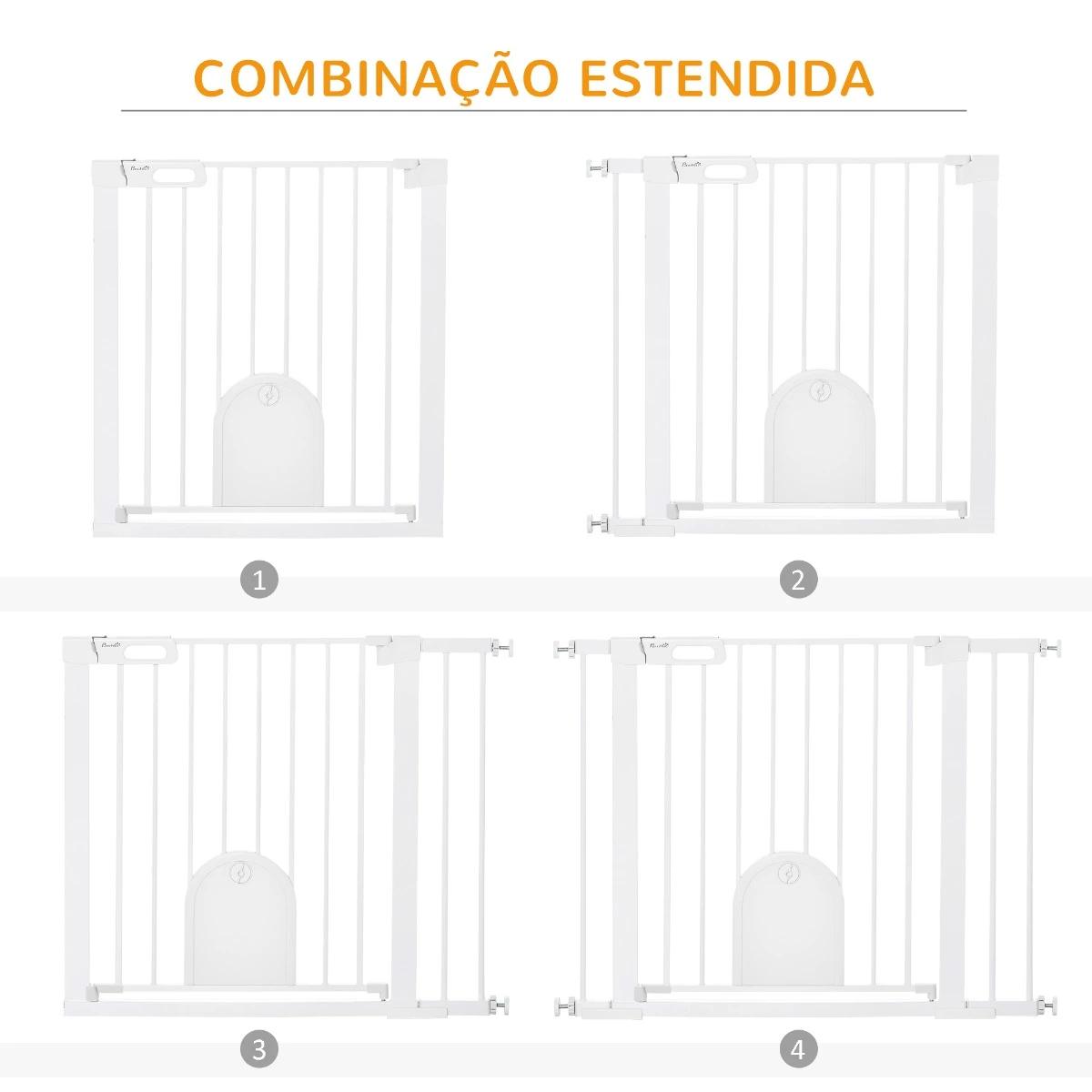 Barreira de Segurança de Cães Animais de Estimação para Escadas e Portas 75-103cm com 2 Extensões Fechamento Automático e Sistem