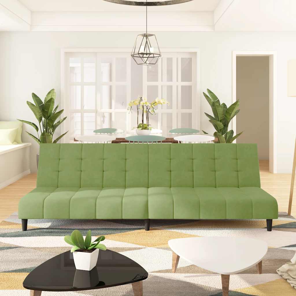 Sofá-cama de 2 lugares veludo verde-claro