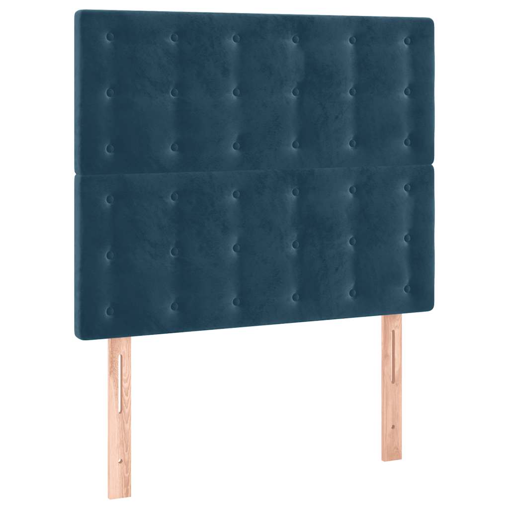 Cabeceira cama c/ luzes LED veludo 100x5x118/128cm azul-escuro