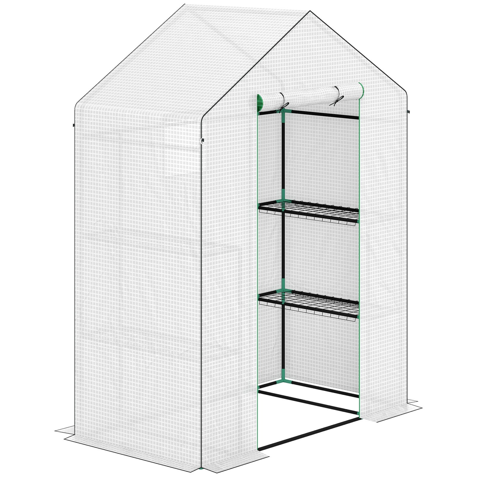 Estufa de jardim com 1 porta 2 janelas e prateleiras de 2 níveis em forma de u para cultivo de plantas 140x73x190 cm branco